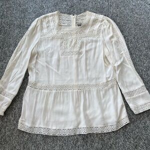 J. Crew Point Sur Cotton Lace Trim Detail Blouse
